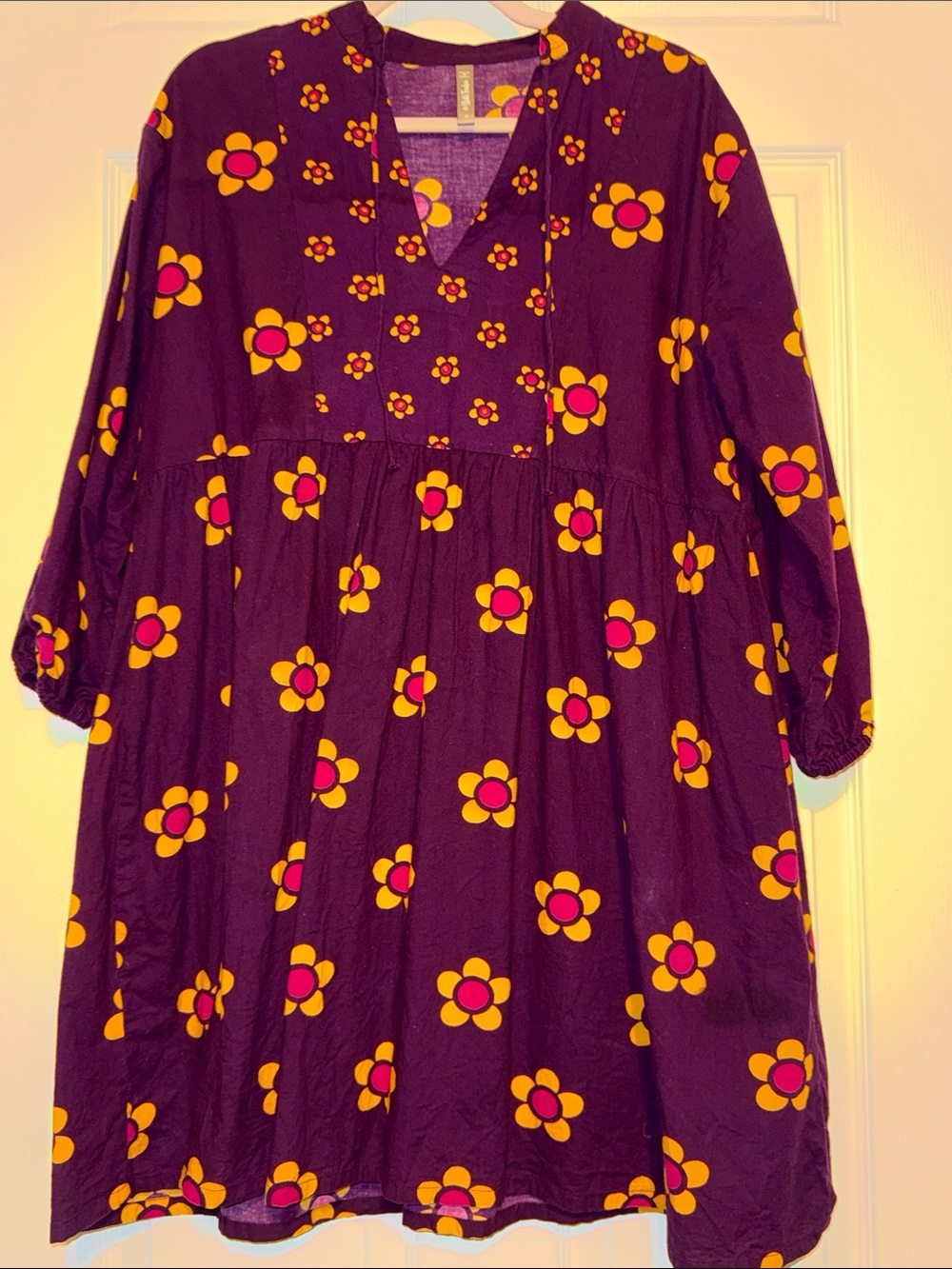 Mata Traders Plum Dress with Yellow & Pink Floral Print - Picture 5 of 7